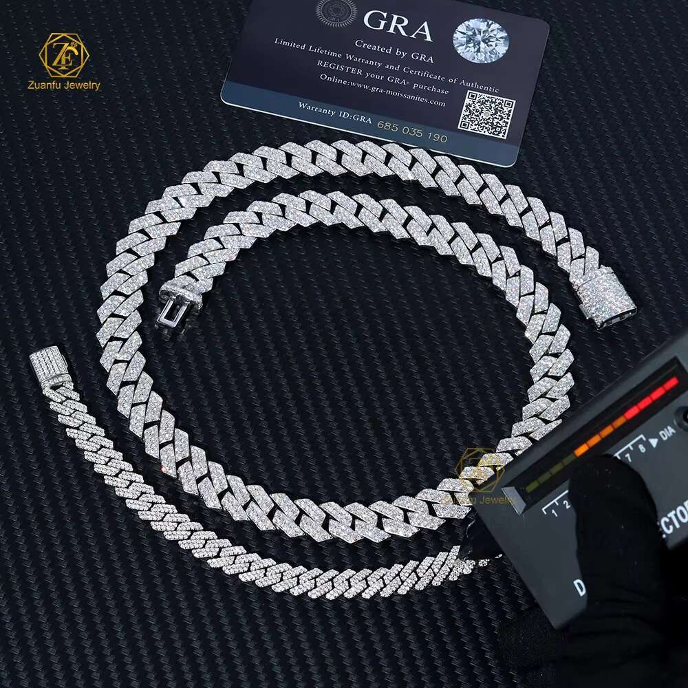 Wholesale Mens 925 Silver Monaco Necklace Hip Hop Oro Laminado 12mm Miami Curb Cuban Link Chain for Men