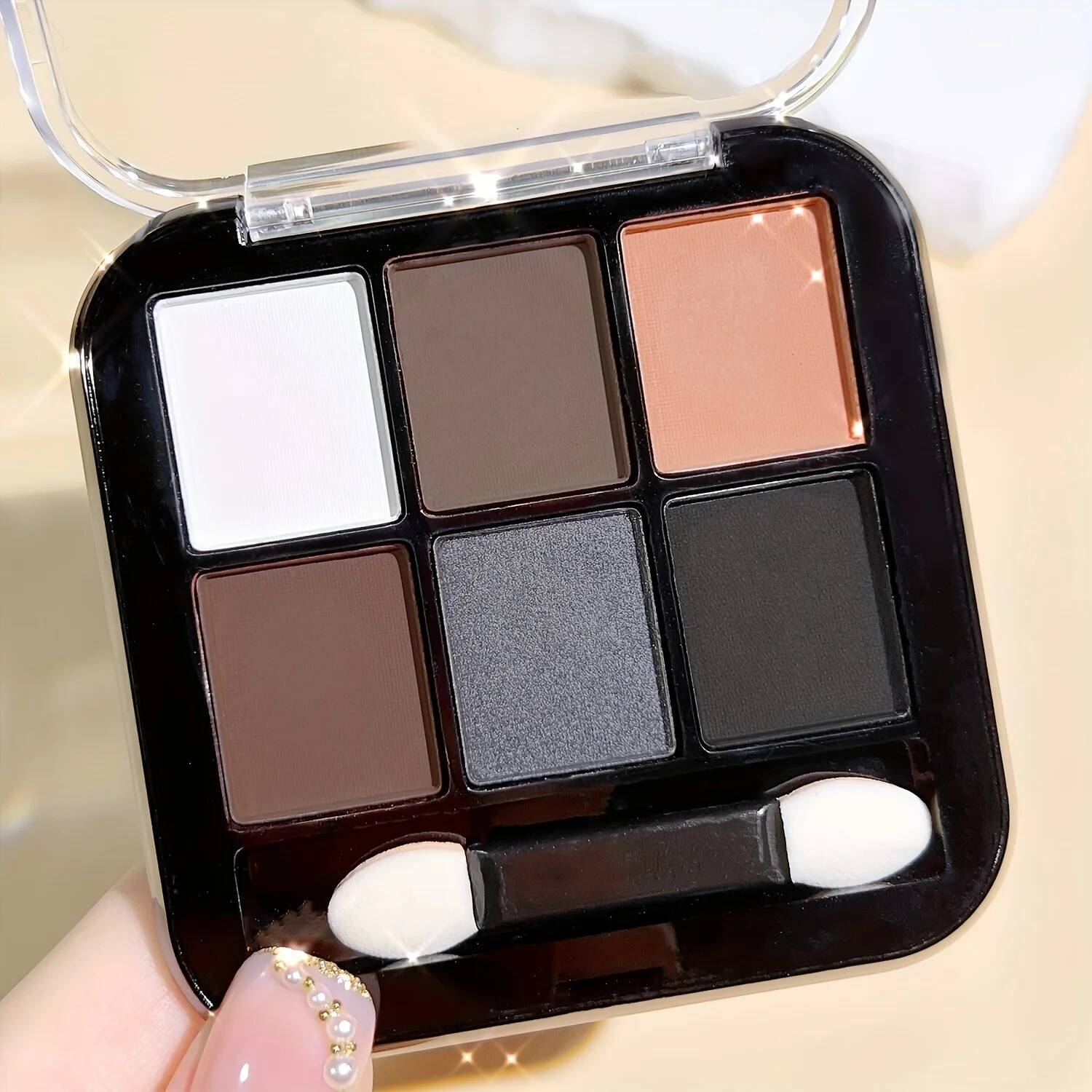 6 Colors Palette With Brush Matte Pearly Glitter High Pigmented Eyeshadow y Makeup Brown Color Brightening Eyelid