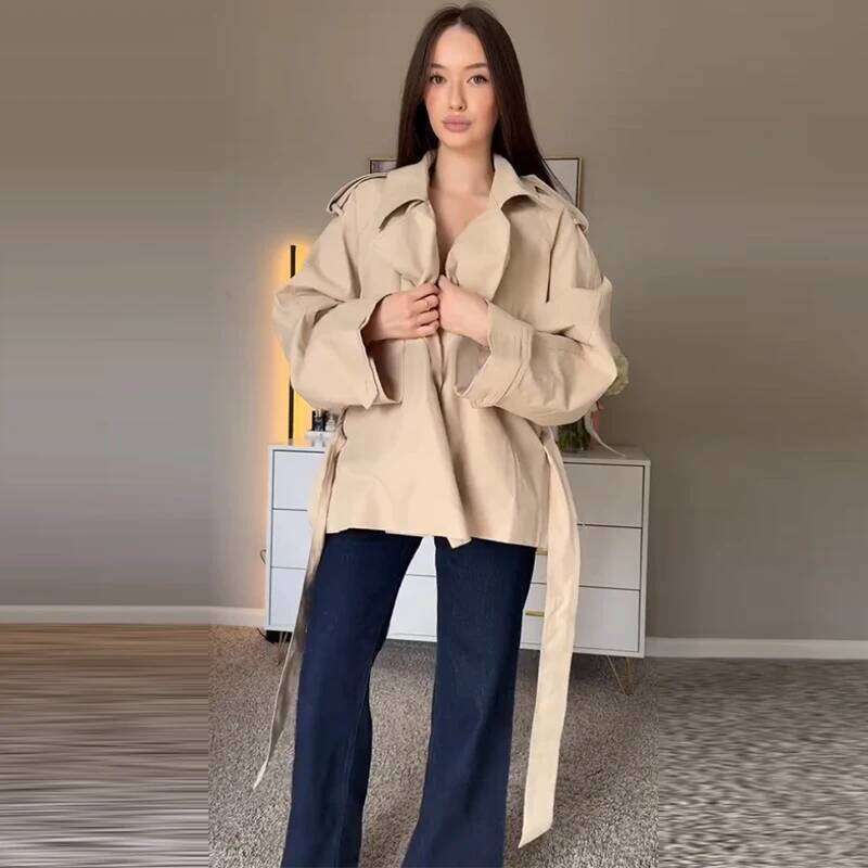 Casual Women's Bomber Jacket Chic Lace Up Lapel Collar Full Sleeve Female Coat Spring New Office Lady Outerwear Commuting
