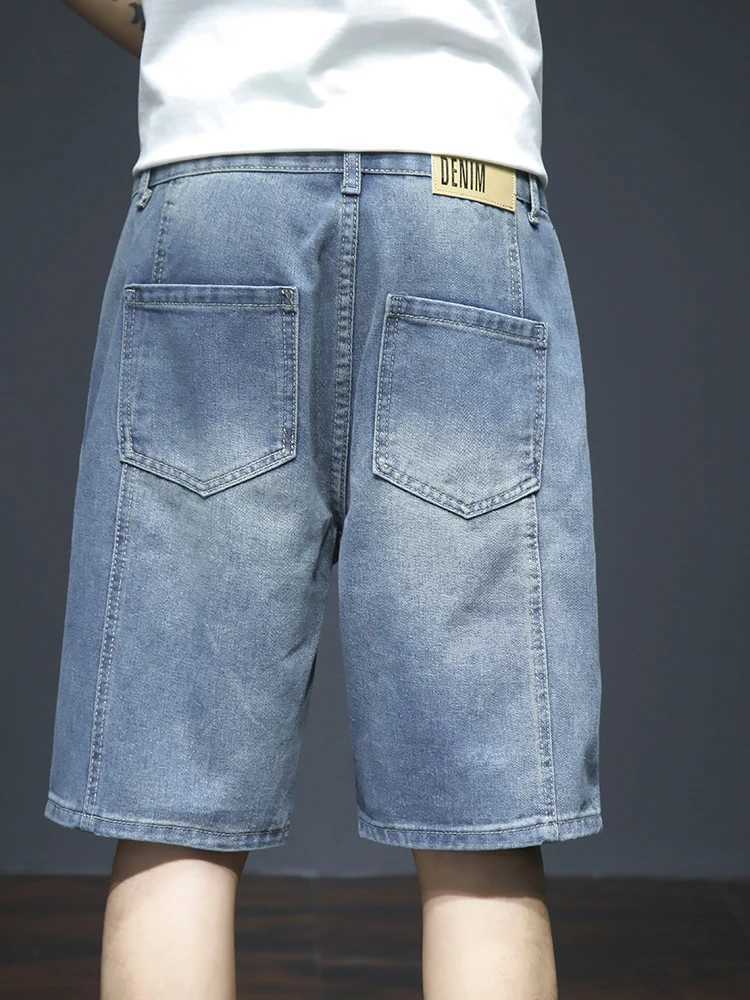 Summer Mens Blue Denim Shorts Y2k Cotton Loose Straight Ripped Fashion Shorts Men Korean Trendy Casual Streetwear Short Jeans T250603