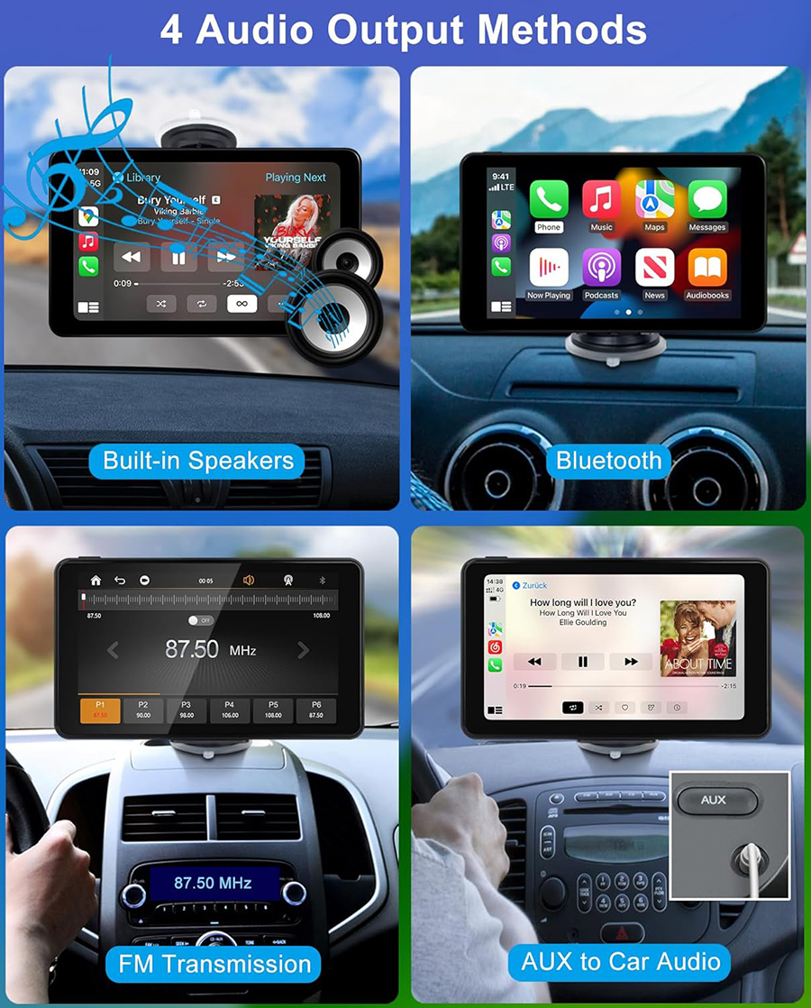 XINMY 7" Wireless CarPlay Android Auto Screen for Car, 2.5D Touch Screen Naivgation Car Stereo Portable CarPlay Bluetooth Mirror Link, Siri, AirP