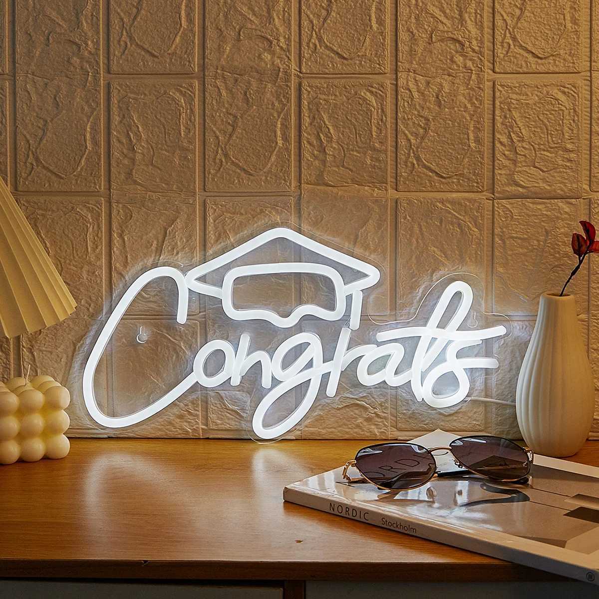 Chi-buy LED Neon Congrats USB Powered Neon Signs Night Light 3D Wall Art Game Room Bedroom Party Decor Lamp Signs XJ250602