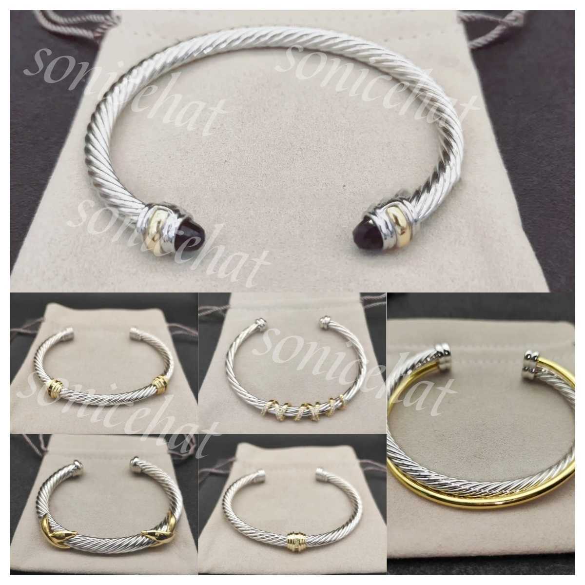 Bangle designer fashion vintage cable 925 silver gold bangle luxury jewelry pearl women men cuff bangle 20 options 5/7mm size holiday gift High quality AAA