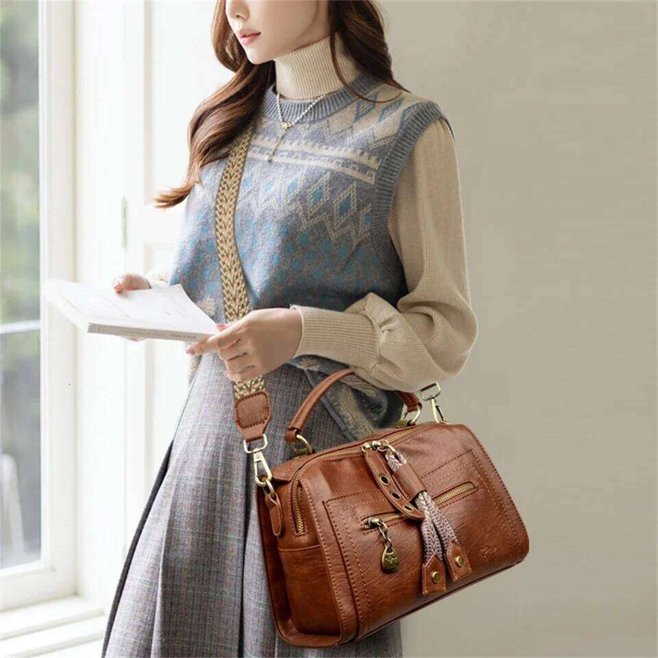 Women Soft Leather Top-Handle Bags Designer Handbags Ladies Large Shoulder Crossbody Bag Casual Tote Commuting Sac A Main