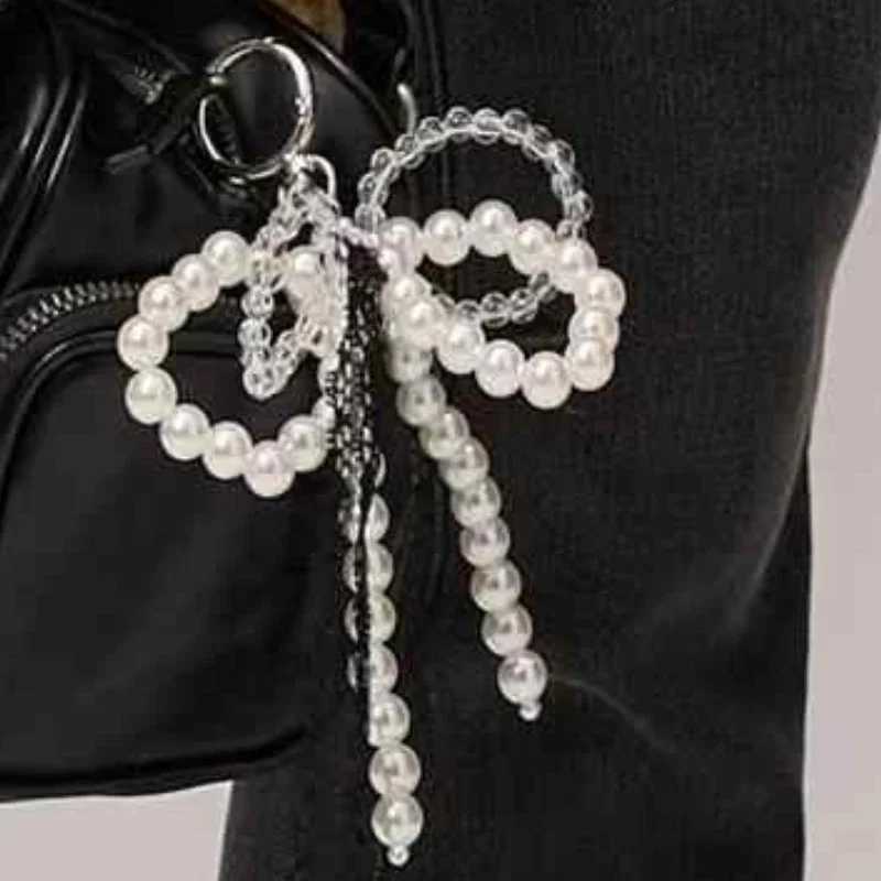 2025 New Korean Sweet Pearl Bow Keychain Heart Pendant Keyring Y2K Aesthetic Key Holder for Girls Bag Pendant Accessories XJ250602