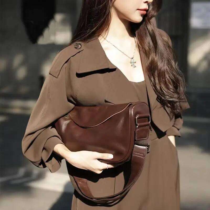 Genuine Leather Crossbody Single Shoulder First Layer Cowhide European And American Vintage Fashion Chest Bag