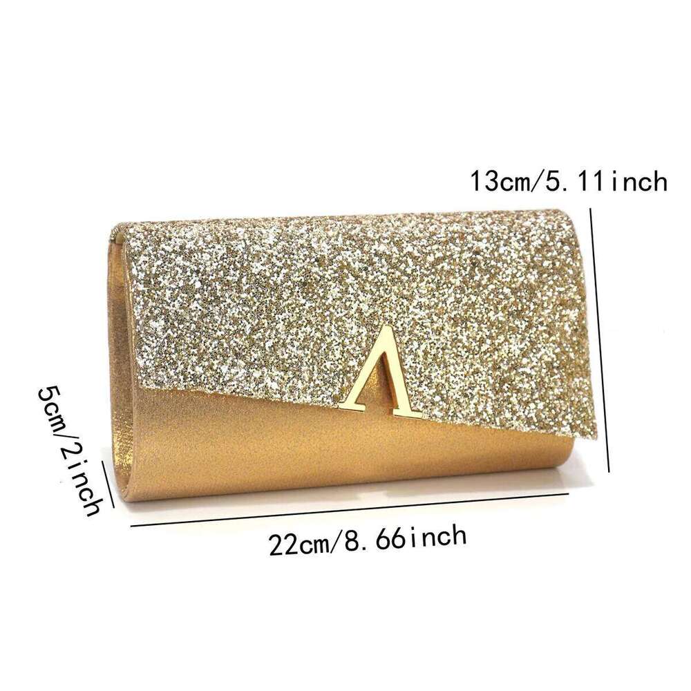 Chain V Metal Glamorous Design Evening Bags Envelope Shaped Sequins Handbags For Prom Dinner Wedding Banquet Purse