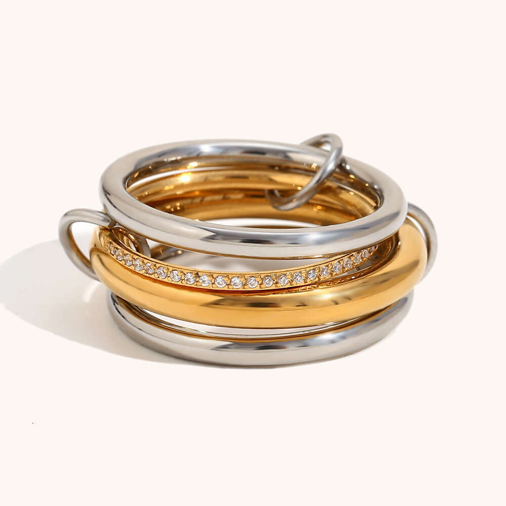 Stainless Stacking Rings High-End Ins Style Titanium Steel Jewelry Multi-Layer Double Color with Diamonds