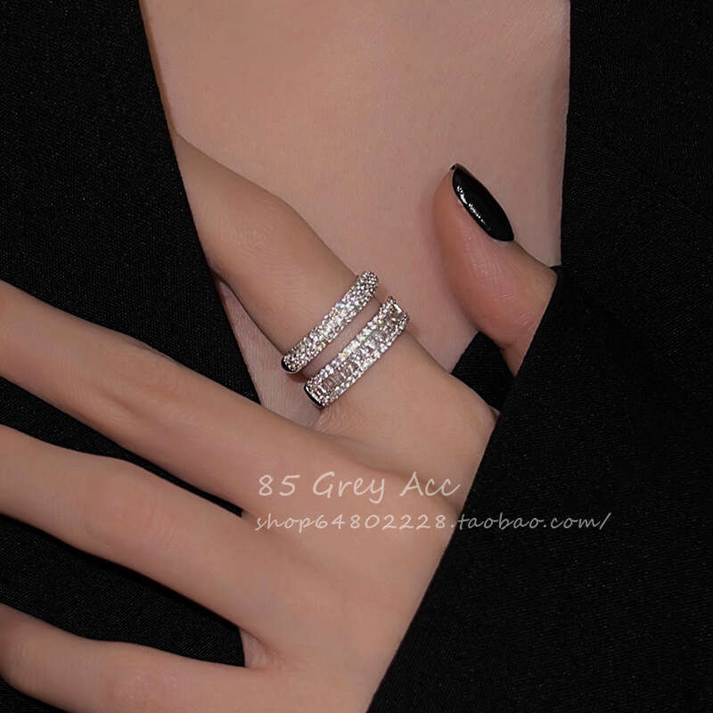 Double Layer Micro Paved Zircon for Women, Niche Fashion Light Luxury Design, Stackable Index Finger Ring, Full Diamond High-end Ring