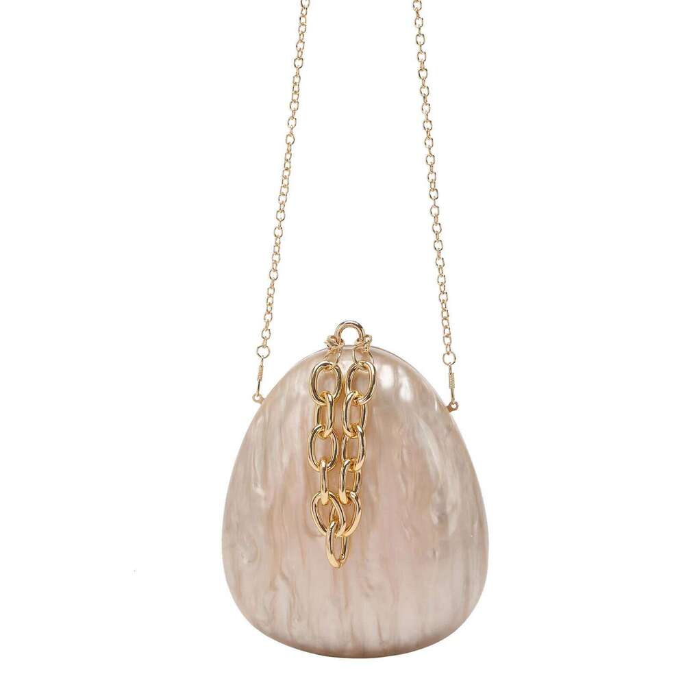 Acrylic Egg Women Cute Pearl Chain Evening Clutch Bag with Beaded Strap for Wedding Party Purse and Handbag Designer