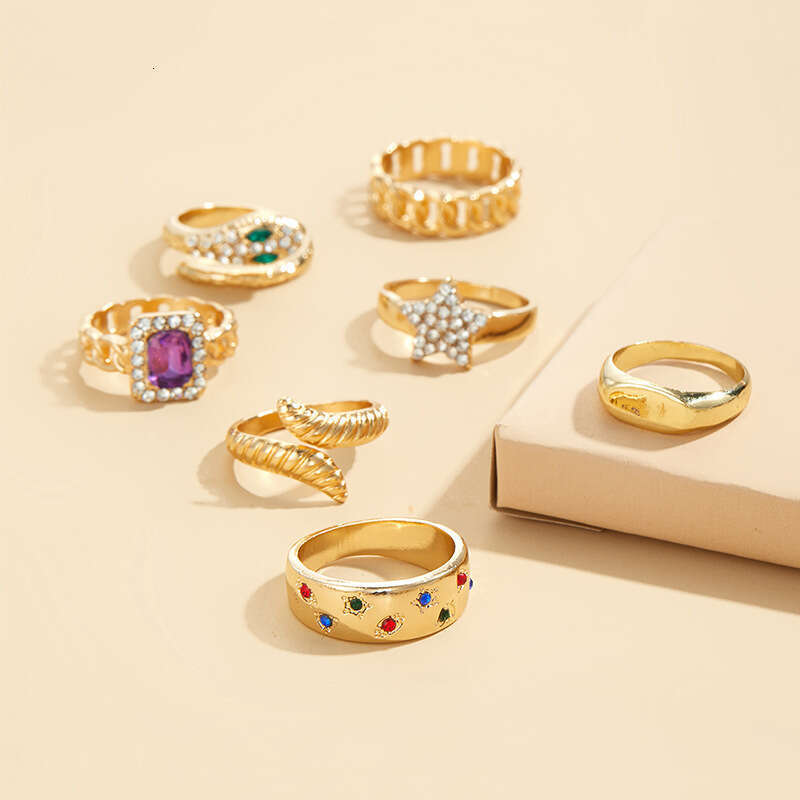 Light Luxury 7-Piece Set Star Niche Style Layered Wear Alloy Open Ring for Women