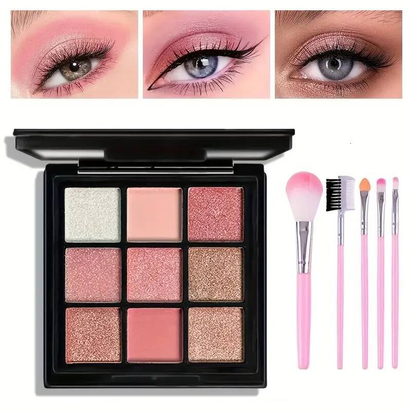 9-Color Matte Eye Shadow Palette Shimmer Rose Pink Color Pearly Eyeshadow Make-up for Women Nude Cosmetics Korean Makeup
