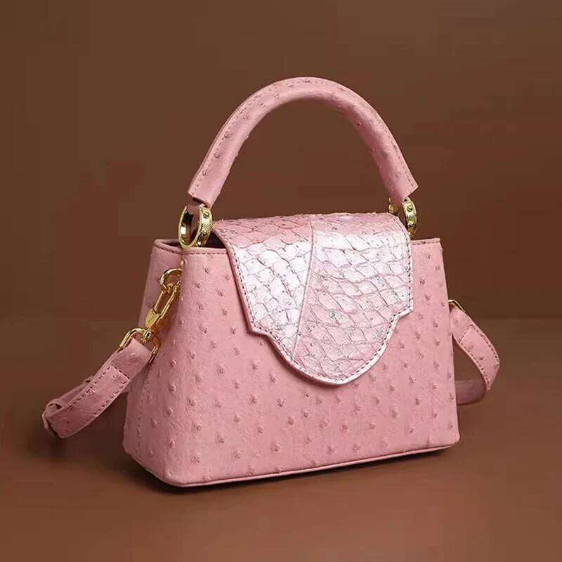 Ostrich Print Designer High Quality Leather Handbag For Women Girls Fashion Single Shoulder Crossbody Bag