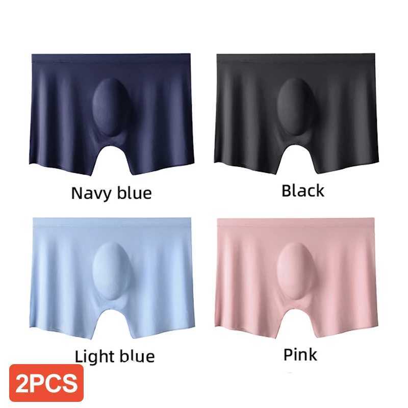 2Pcs Mens Summer Ice Silk Boxers Seamless Panties Sexy Underwear Man Ultra-thin Breathable Shorts Male Underpants Boxershorts W250603