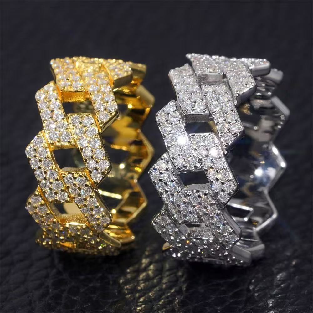 White Gold Plated 925 Silver Cuban Ring Moissanite Diamond Jewelry for Women Iced Out Engagement Ring Charms Online Ring Store