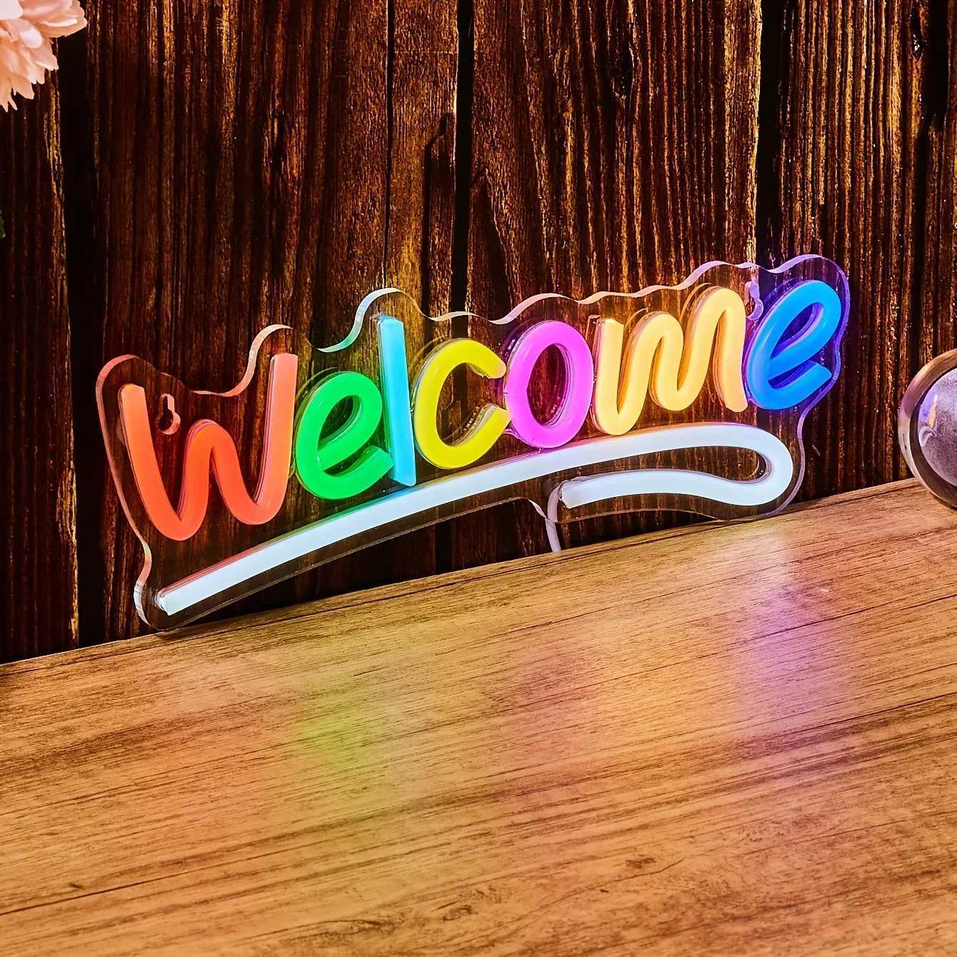 1pc Welcome Shape Back Plate Neon Sign Light Wall Party Bedroom Game Room Sports Festival 5V USB Powered XJ250602