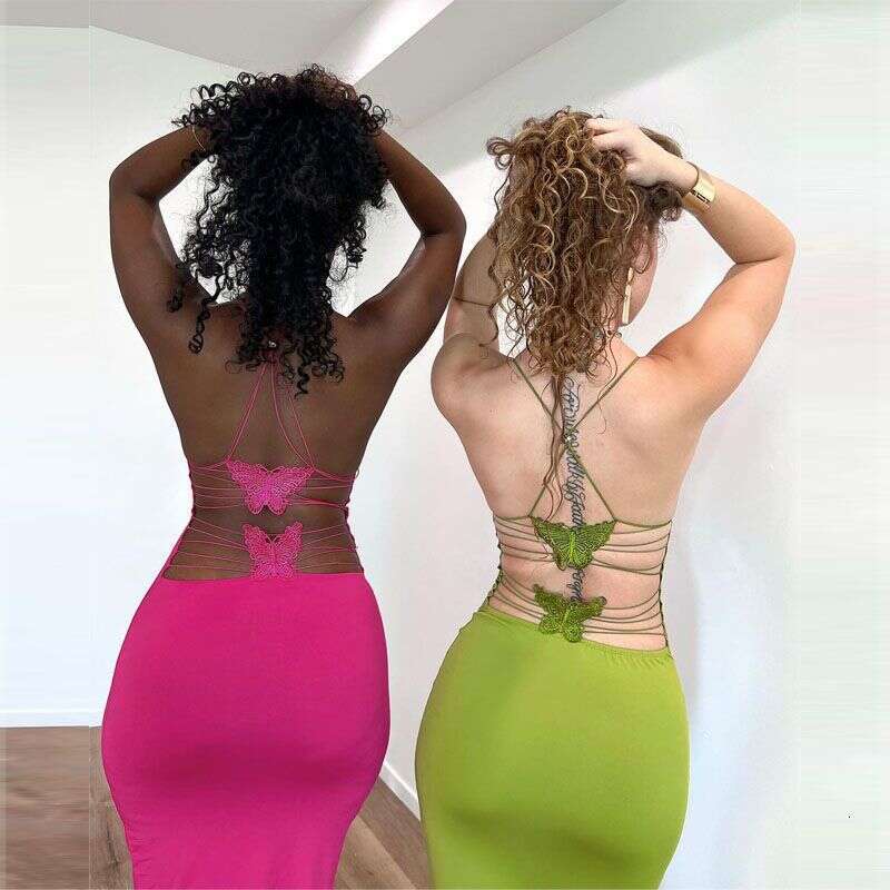 Summer Fashion Trend Women's New Halter Neck Backless Slim Fit Printed Bodycon Dress B5