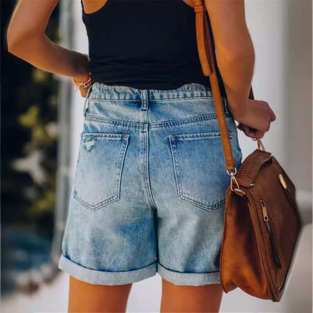 Denim Shorts Jeans Shorts Fashion Women Ladies Pocket Denim Shorts Ripped Short Jeans