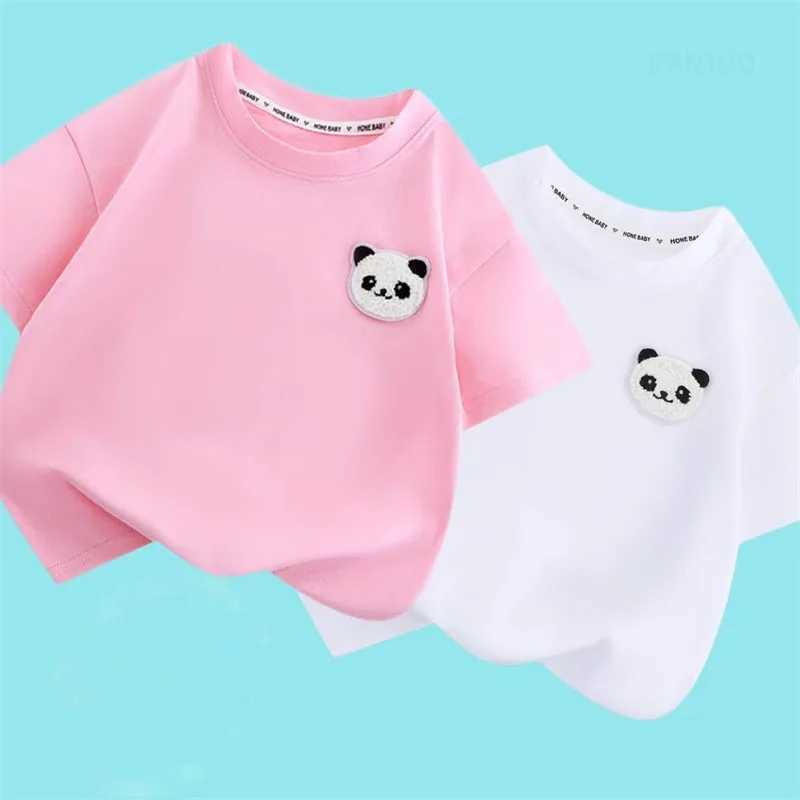 Summer Children Clothing Korean Short Sleeved Boys Girls Baby Short Sleeved T-shirts Pure Cotton Toddler Kids Cartoon Panda Top T250603