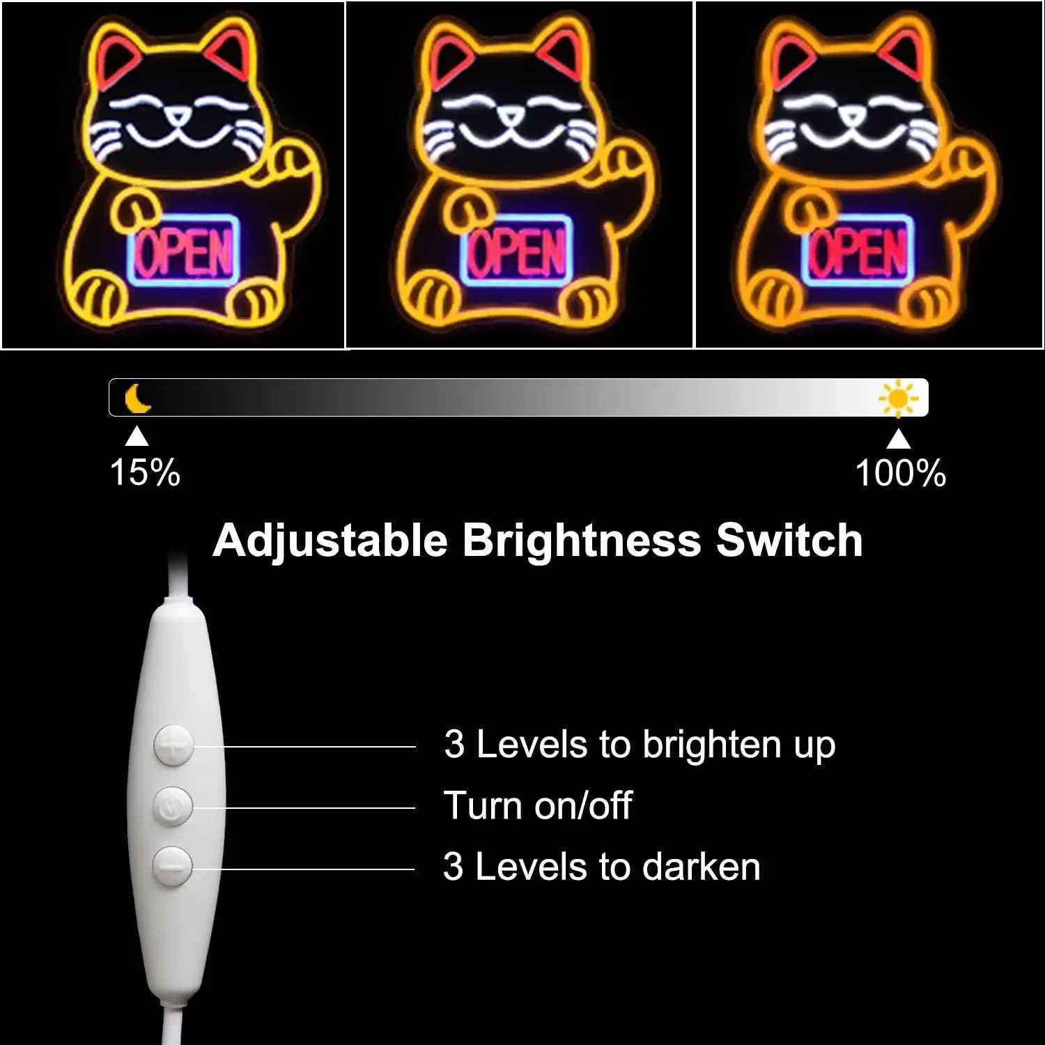 Lucky Cat Open Neon Sign USB Dimmable LED Sign for Restaurant Ramen Shop Izakaya Sushi Bar Decor Business Openings Decor Gift XJ250602
