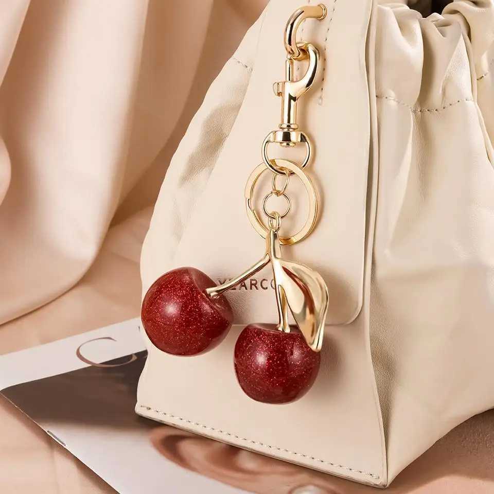 Fashion Red Cherry Keychain Summer Fruits Cherries Pendant Keyring For Women Men Jewelry Bag Accessory Gift Large Size CherryXJ250602