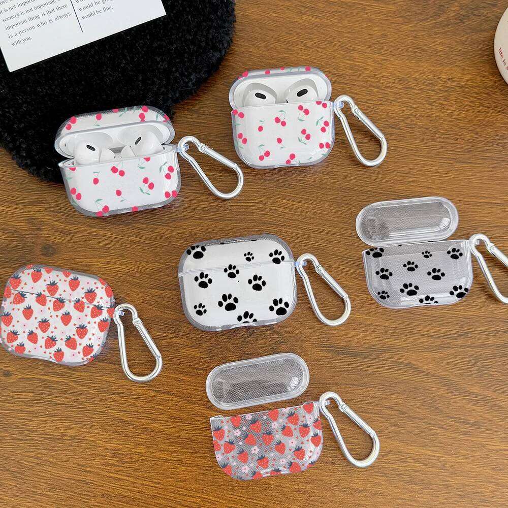 Cute Little strawberry Apple 4 Earphone Case for Pro2 Pro 3 2 1 Protective Cover with Keychain