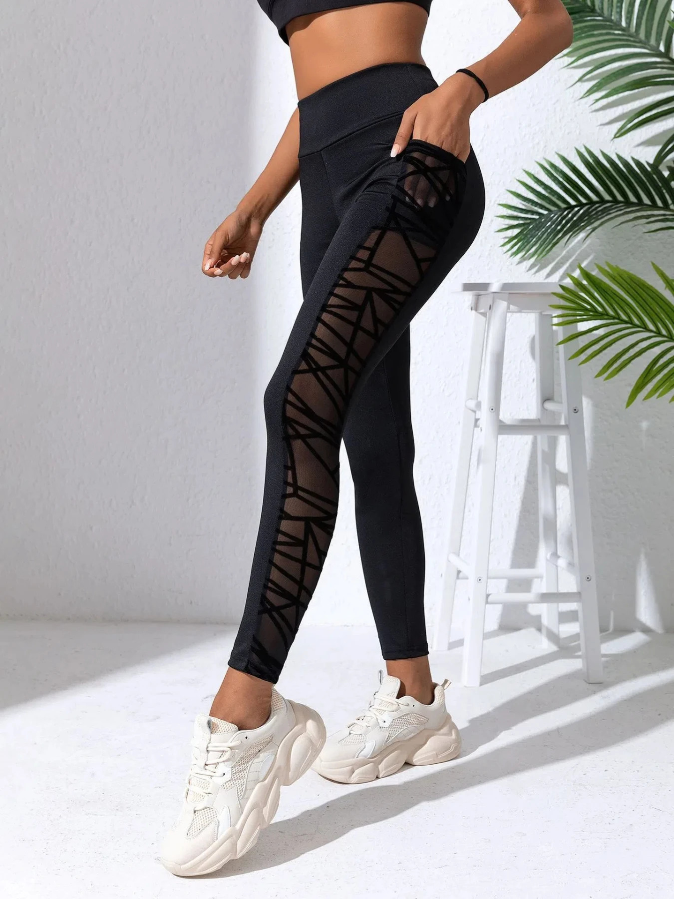 Side Mesh Yoga Womens Leggings Black Fabric Patchwork High Waist Soft Comfortable Gym Fitness Sportswear Long Pants 250603