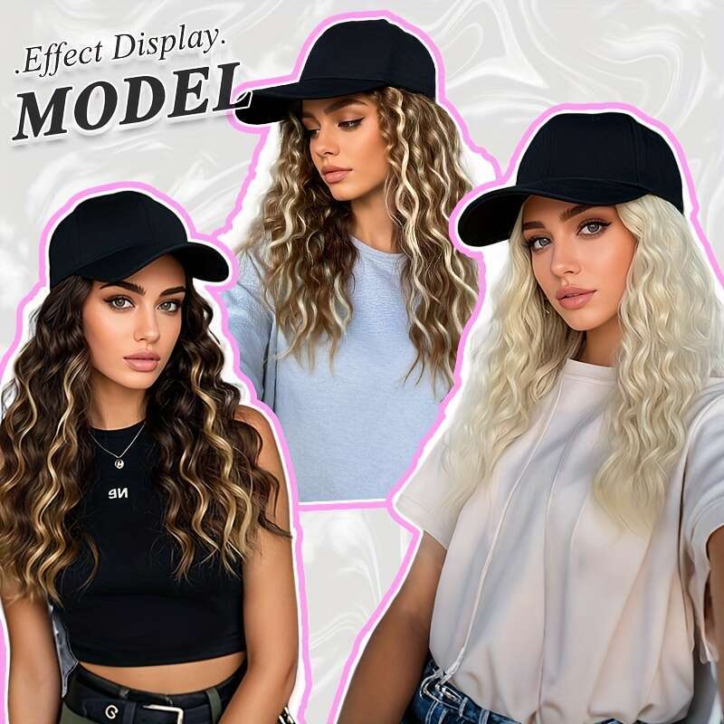 Women's Black Synthetic, Long Wavy Hair Extensions, Heat Resistant Fiber, Daily Wear, Cosplay and Wedding, Cap