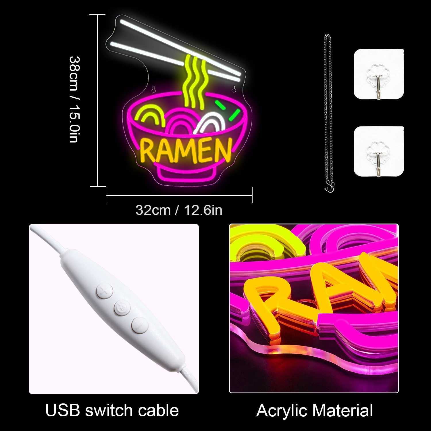 Ramen Neon Sign USB Dimmable Neon Lights for Restaurant Japanese Noodle Shop Bar Kitchen Dining Room Party Business Wall Decor XJ250602