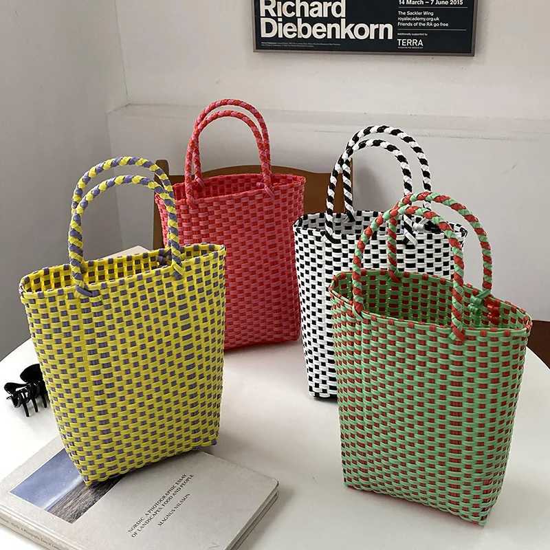 Hylhexyr Ins Plastic PP Hand Woven Beach Bag Vegetable Basket Bags Str Shopping Tote Carry Handbag Y250603