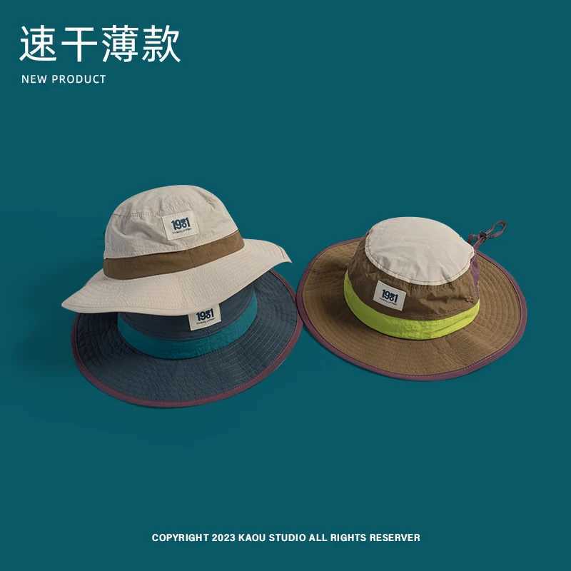 Retro Color Matching Strap Bucket Hats for Men and Women Summer Outdoor Quick-drying Breathable Thin Sunscreen Parent-child Cap W250602