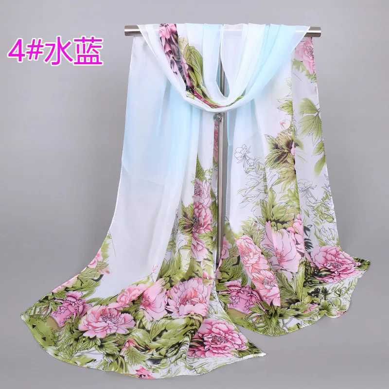 150*50cm Floral Printed Scarf Women Thin Light Chiffon Shawl Breathable Beach Towel Luxury Foulard Silk Feeling Hair Wrap Pareos W250602