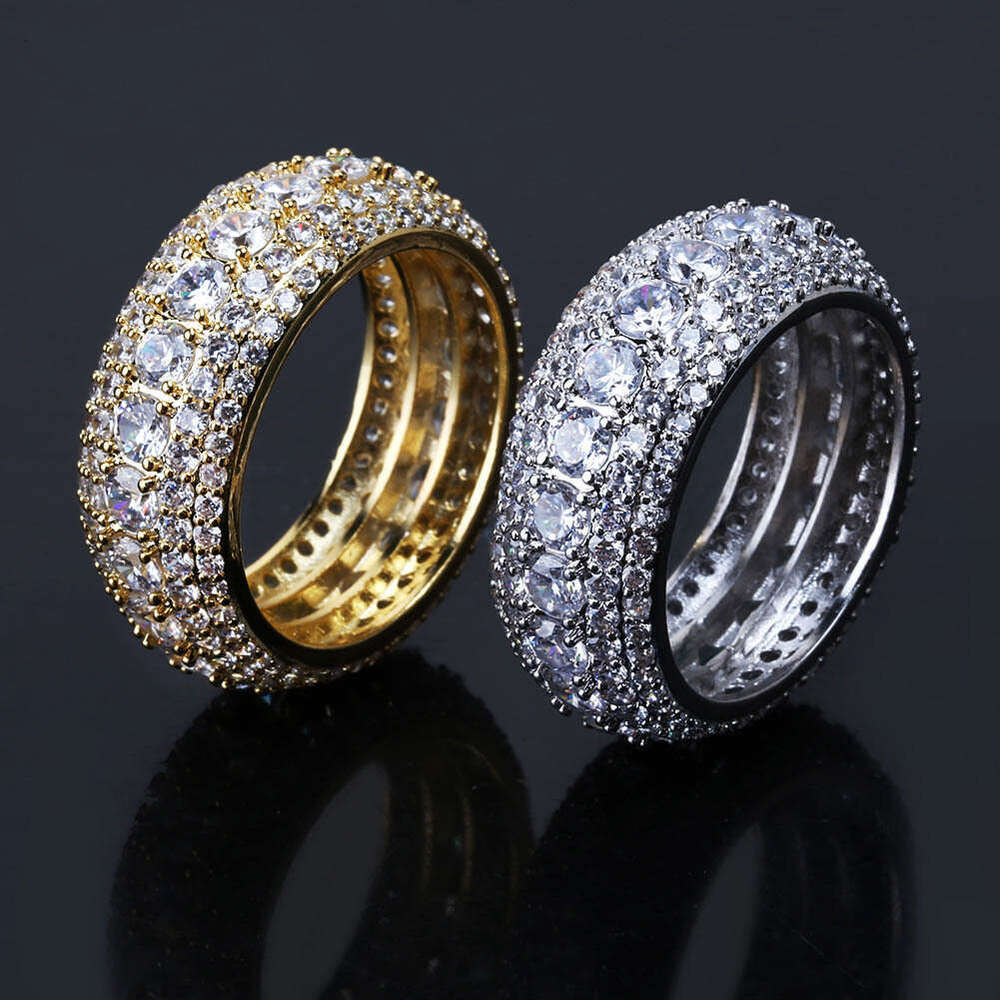 Micro Paved Five Rows Full Zircon Trendy Hip Hop Men's Ring