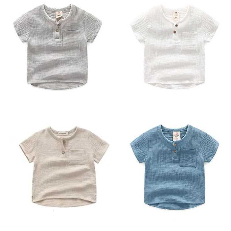 Simple Loose Children Boys Tops Summer Short Sleeve Kids Muslin Cotton T-Shirt White/khaki/grey/blue Baby Tee Toddler Clothes T250603