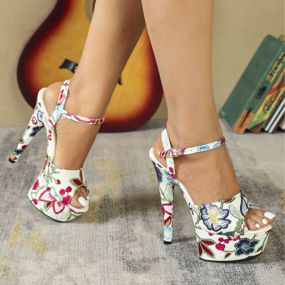 Super High Heels 8661-W5 Fashion Show Heels Stiletto Sexy Waterproof Platform 15Cm Extreme High Heel Sandals For Women Summer Platform High Heels