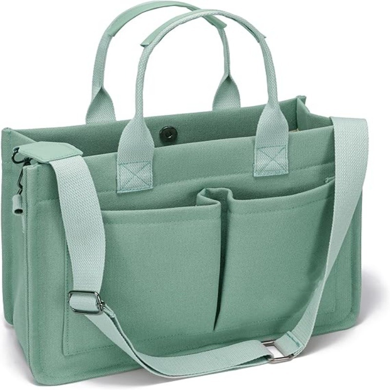 Women's Large Canvas Tote with Pocket, Laptop Crossbody Bag, Wallet, Everyday Bag for Work, Beach, Gym