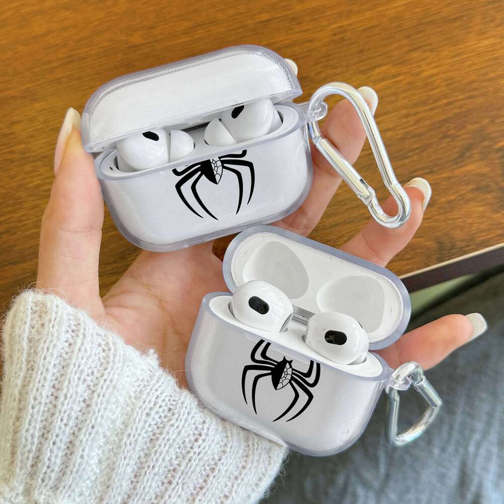 Wireless Bluetooth Case For Pro/Pro2 Clear TPU Spider Texture Earphone 4/3 With Keychain Protector Cover