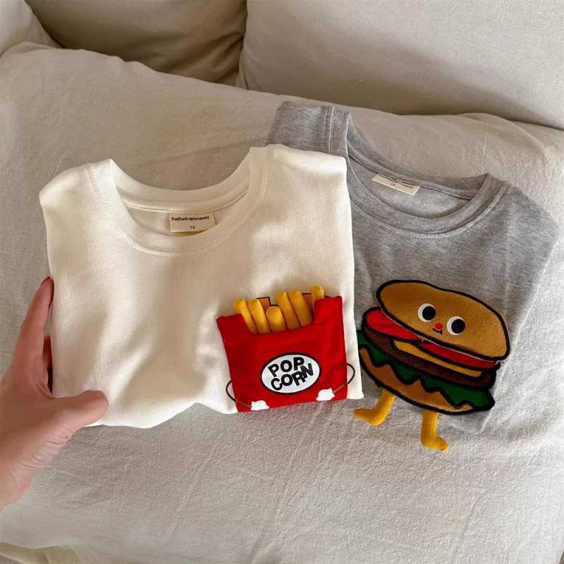 Childrens Short Sleeve Summer Boys and Girls Japanese Style 3D French Fries Burger Trendy Baby Toddler Fashionable T-shirt T250603