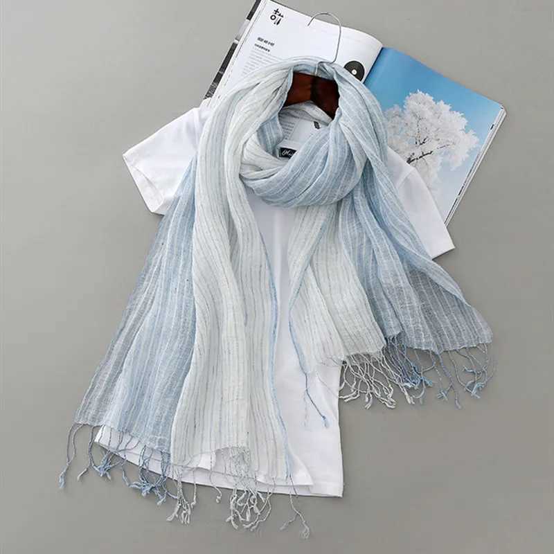 Spring And Summer Thin Light Breathable Linen Scarf Striped Tassel Scarves 55*180CM W250602
