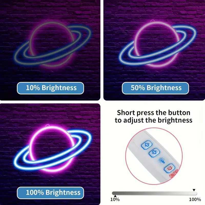 Planet Neon Sign 10 Levels Brightness LED Neon Lights Signs For Wall Decor USB Powered Neon Lights For Bedroom XJ250602