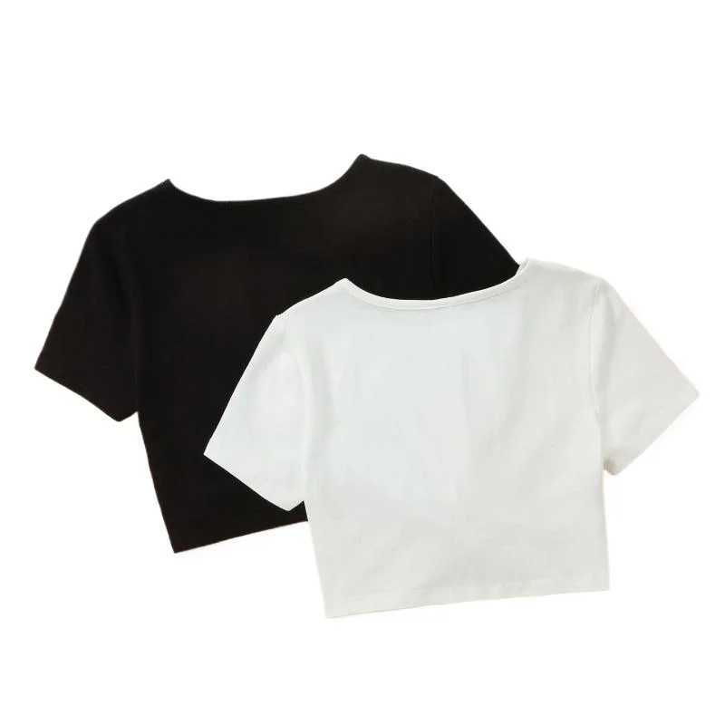 DAYIFUN Two-piece Sets Girls High Waisted Tight T-shirts Fitting Short Sleeved T-shirt with Twisted Cross Exposed Navel Short Top T250603