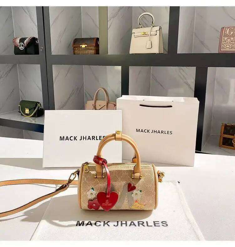 Fashion Appliques Floral Striped Pillow Textured Leather Letter Printing Women Handbag Lady Purse Shoulder Messenger Bag
