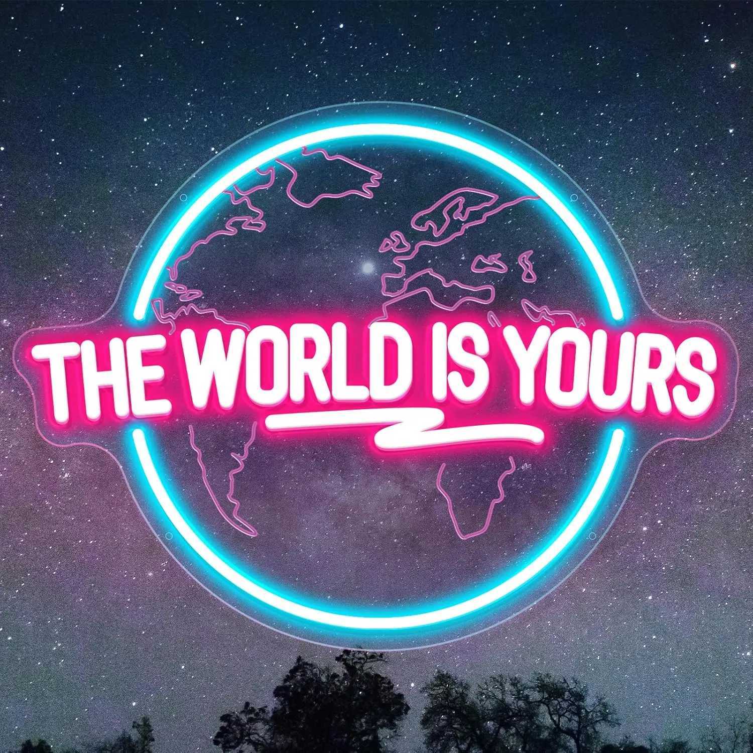 The World Is Yours Neon Sign Carved Planet LED Neon Light Sign for Office Wedding Man Cave Game Room Wall Decor Birthday Gift XJ250602