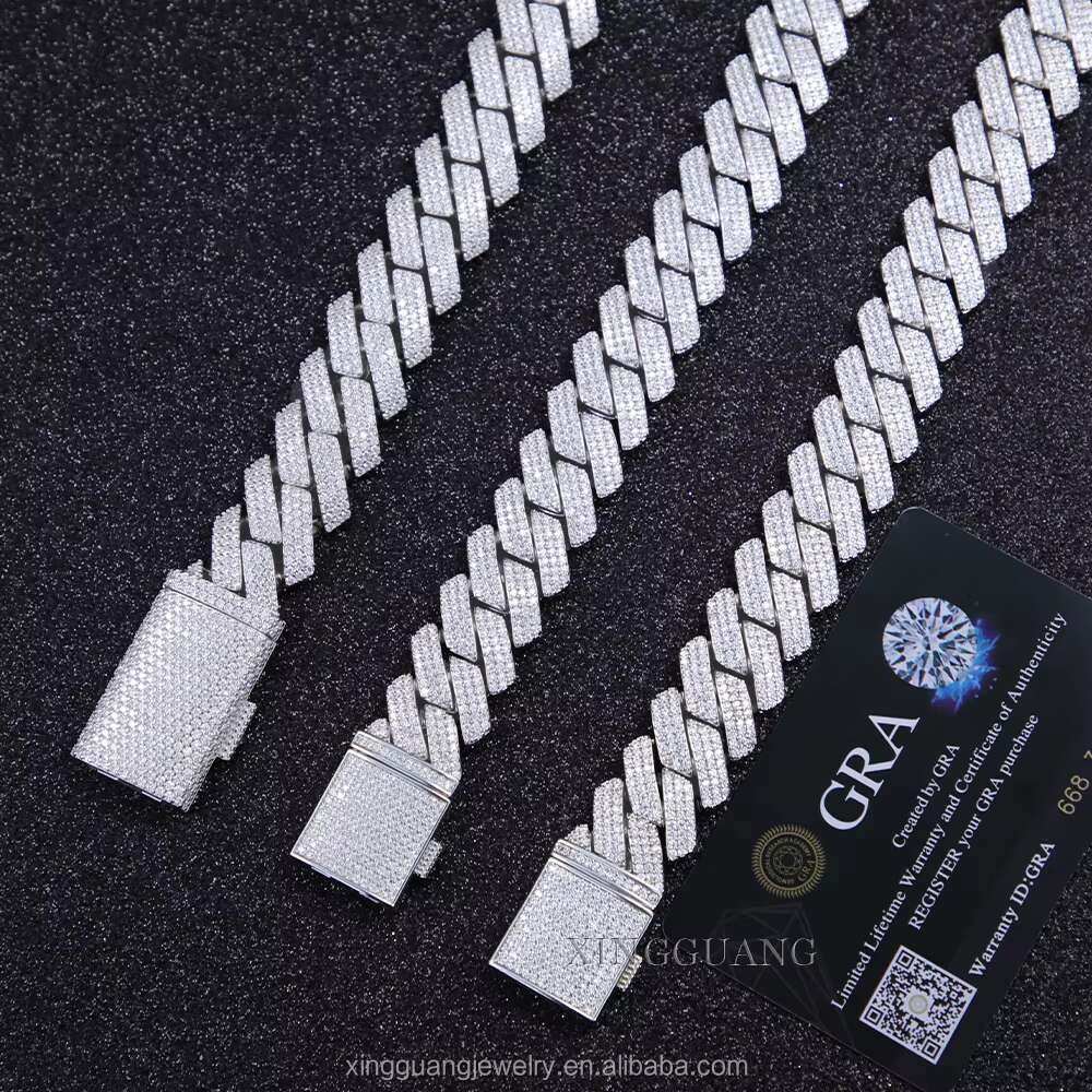 Wholesale Hip Hop Chain Moissanite CRA Cuban Chain 925 Sterling Silver Gold Plate Fine Jewelry Necklaces Bracelets