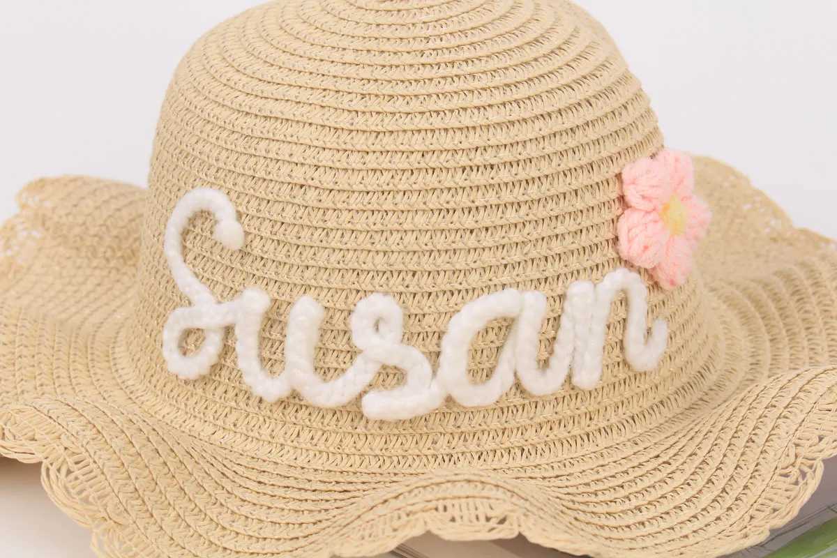 Personalized Sun Hat Custom Unique Name For Children 2025 New Summer Hand-Made Design With Beautiful Flower Decoration Straw Hat W250602