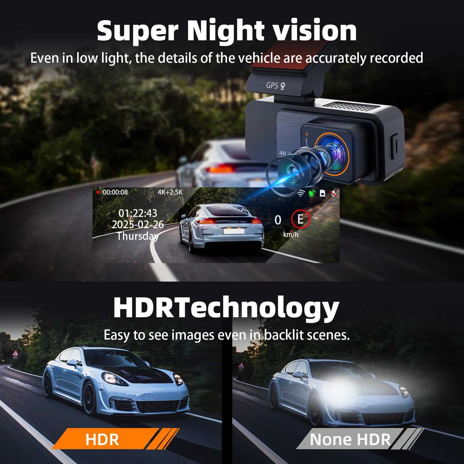 Car dvr 3.2 inch Dash Cam Dual Lens 4K UHD Recording Car Camera DVR Night Vision Video Recorder Built-In WiFi GPS 24H Parking R250529