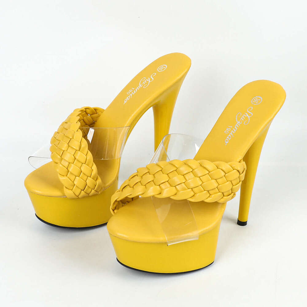 Super High Heels 8661-A49 13Cm 15Cm Ultra High Heels Stiletto Waterproof Platform Slippers Transparent Crystal Wedding Shoes Banquet Platform High Hee