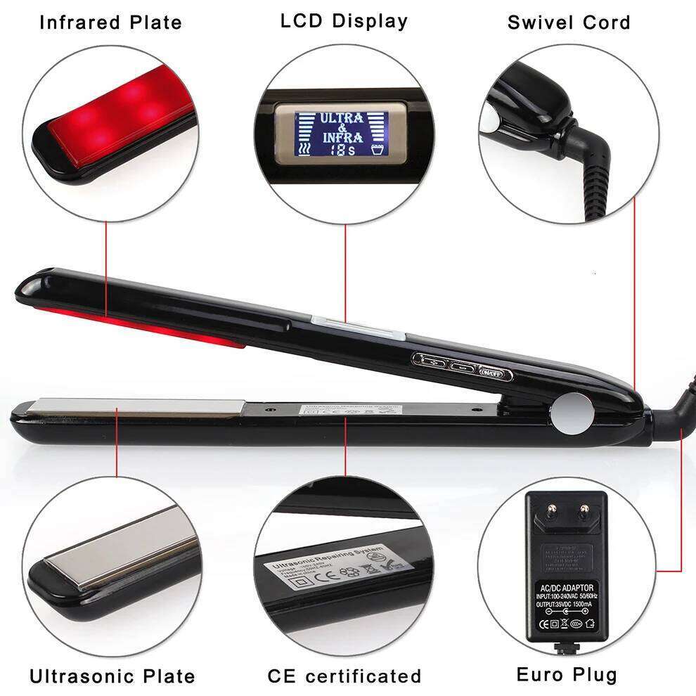 Flat Iron Ultrasonic Infrared Cold Care Iron Keratin Treatment for Frizzy Recovers the Damaged Hair Straightener
