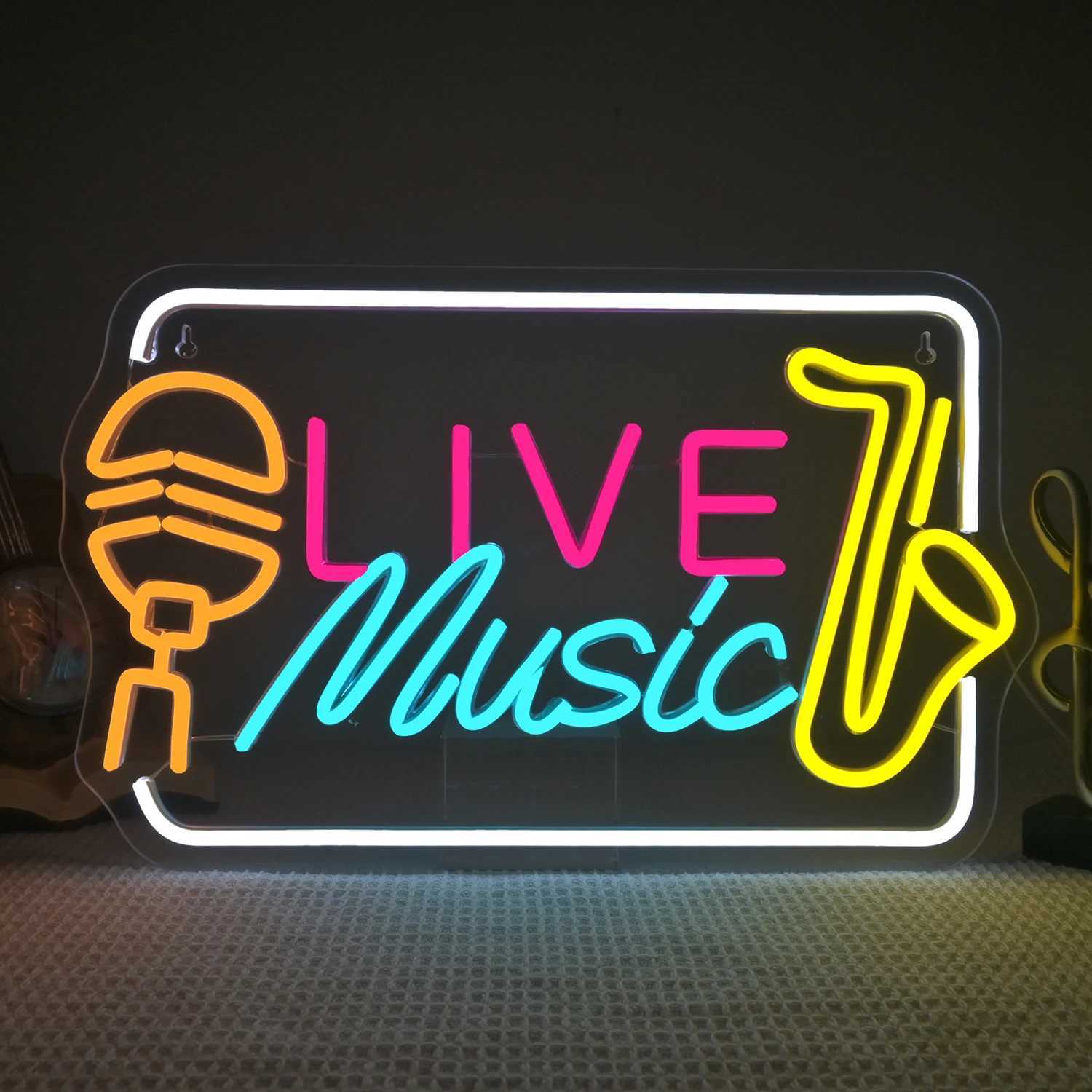 Live Music Neon Signs with Dimming Function LED Wall Decor Bedroom Mans Cave Game Room Home Bar Music Studio Night Club XJ250602