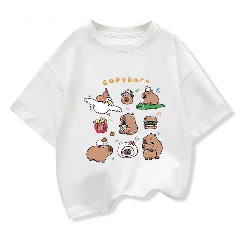 Kids Summer Clothes With Cute Capybara Print Child Short Sleeved Tee Shirt Funny Clothes 2025 New Kids Cotton Loose T-shirt T250603